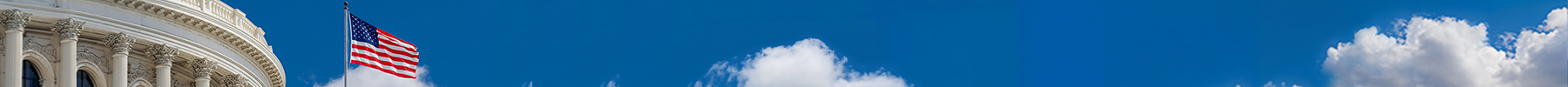 Wide banner image of the U.S. Capitol dome edge and an American flag against a clear blue sky. Wide banner image of the U.S. Capitol dome edge and an American flag against a clear blue sky.